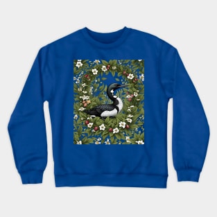 Common Loon Surrounded By Lady's Slipper Flowers Crewneck Sweatshirt